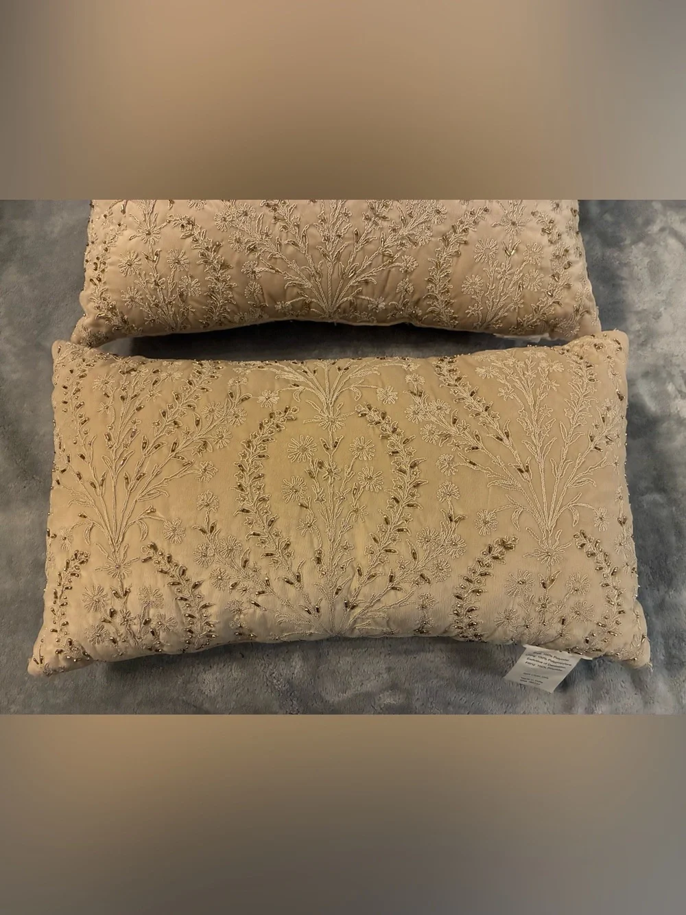 Embellished Decorative Throw Pillow Pair in Beige (2 Pillows)